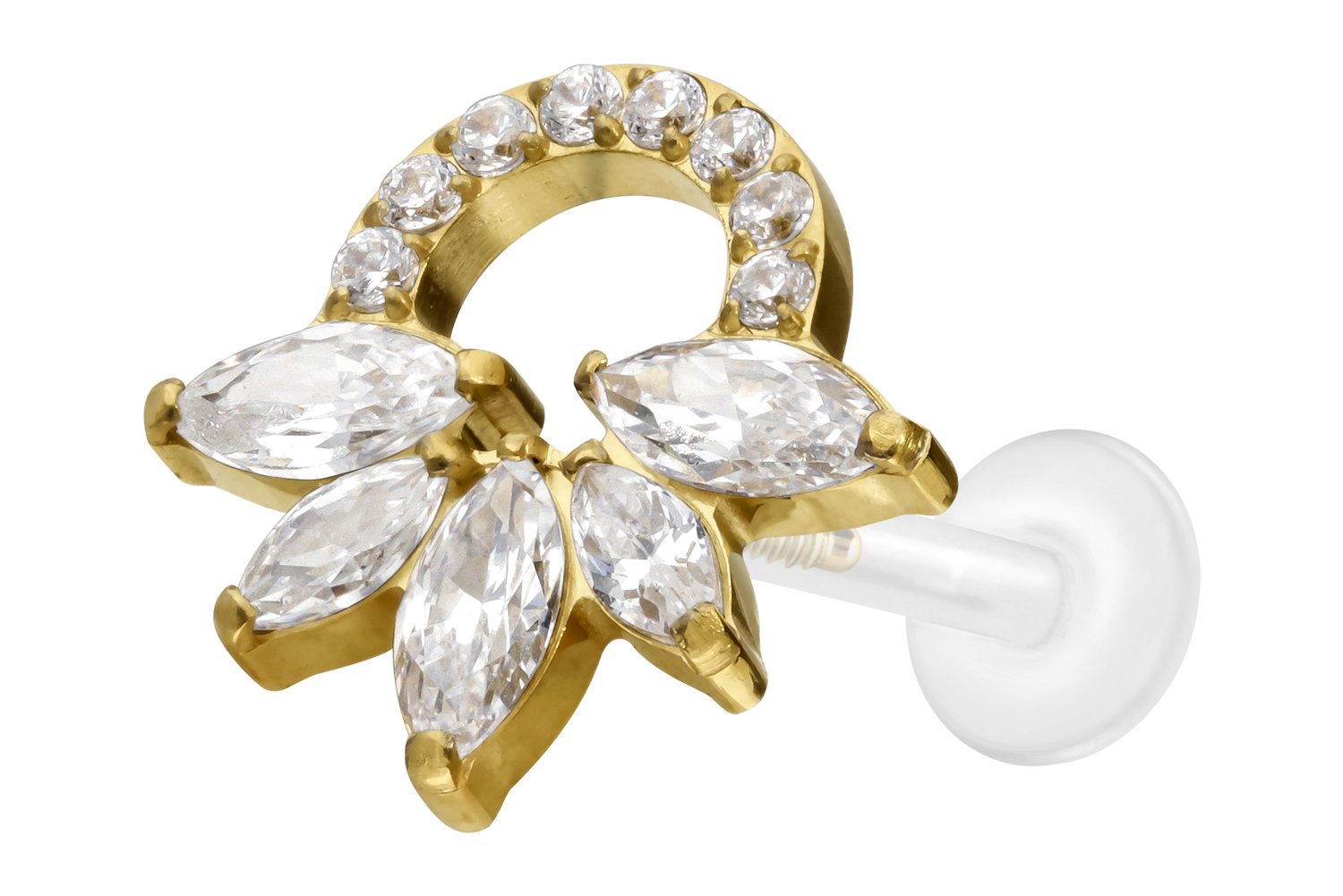 PTFE Labret Piercing mit Innengewinde + Titan-Aufsatz KRISTALLRASSEL